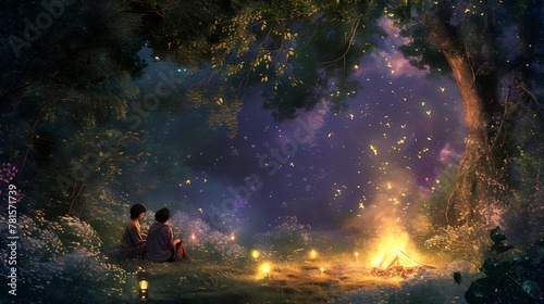 Shared Laughter Under Starlit Canopy./n photo