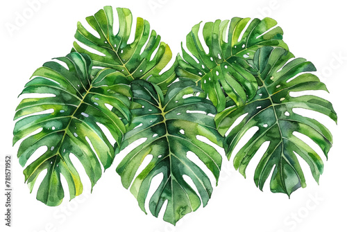 
Exotic plants, palm leaves, monstera on an isolated white background, watercolor vector illustration