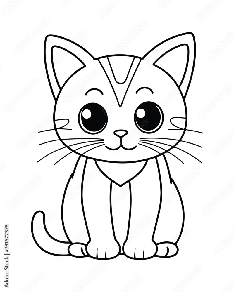 Fototapeta premium a cute cartoon cat with big eyes and whiskers sitting alone