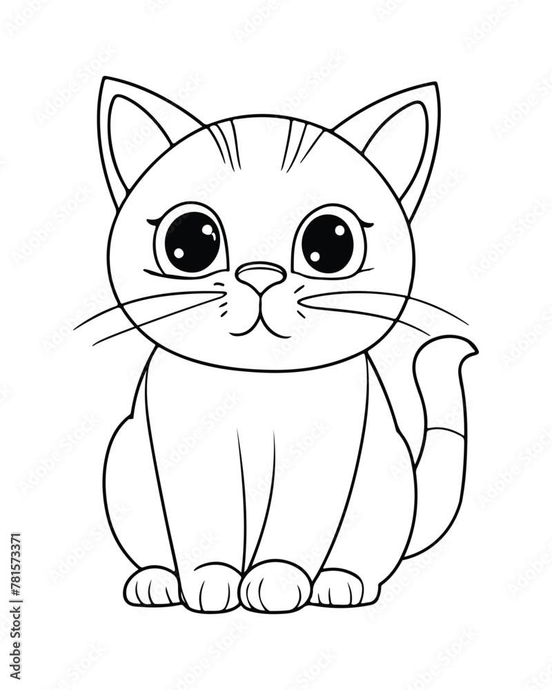 Fototapeta premium a cute cartoon cat with big eyes and whiskers sitting alone