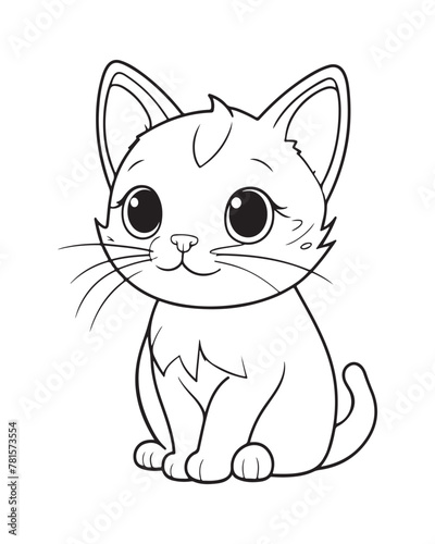 Fototapeta Naklejka Na Ścianę i Meble -  Cute Cat Vector, Cat Coloring Page, Beautiful Cat Black and White, Cat Vector illustration 