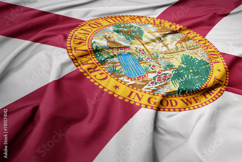 big waving national flag of florida state. macro shot