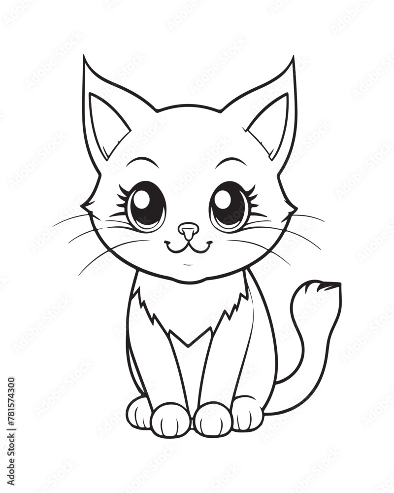 Fototapeta premium Cuddly cat kitten outline drawing perfect for children's books and educational projects