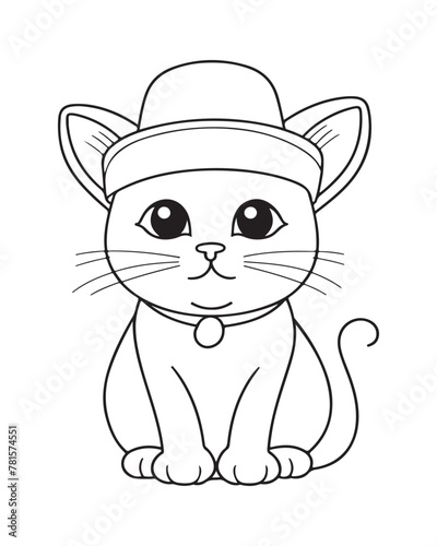 C ute little cat cartoon with a charming hat and collar perfect for a childs coloring page