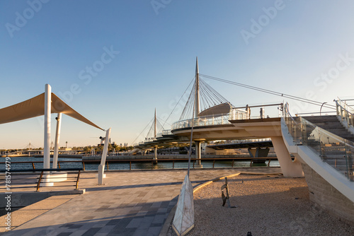 Qetaifan Island Suspension Park, which allows visitors to see the sea water from below and see the Boulevard Towers from there, Qatar, Lusail
