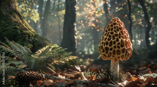 Edible morel in a forest scenery. photo