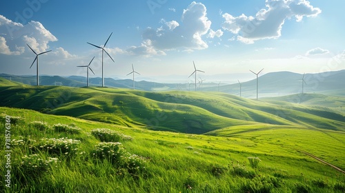 Green Field With Wind Turbines in the Background