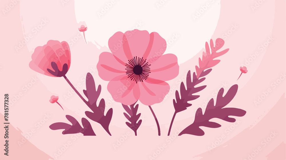 Minimal abstract art of flower botanical shape pink
