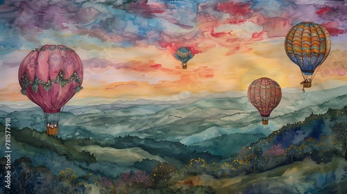 Peaceful Sunrise Balloon Ride Amidst Nature./n