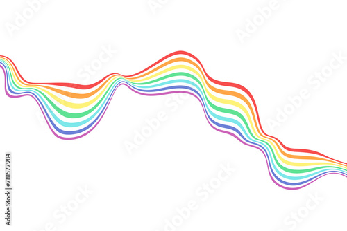 Abstract element, wavy, curved rainbow. Vector illustration of stripes with optical illusion, isolated on white background.