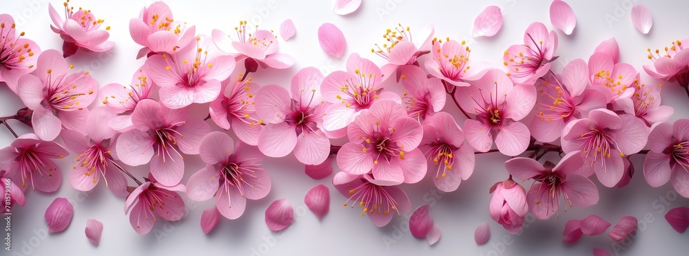 cherry flowers blooming top view isolated on white background, flowers element springtime, Ai Generated cherry flowers blooming top view isolated on white background, flowers element springtime, Ai Generated