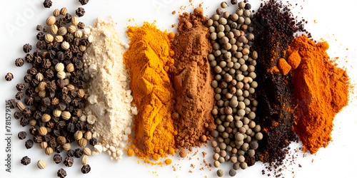 Different spices set on white background