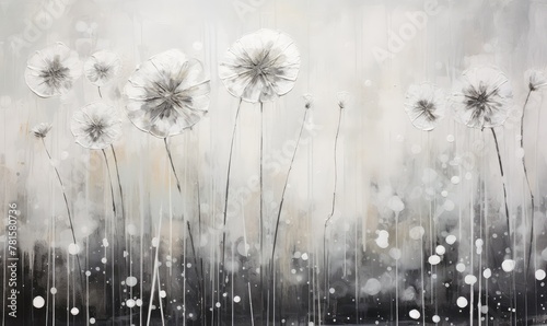 Oil Drawing Dandelion  Black and White Textured Dandelions Picture  Stylish Painting on Canvas