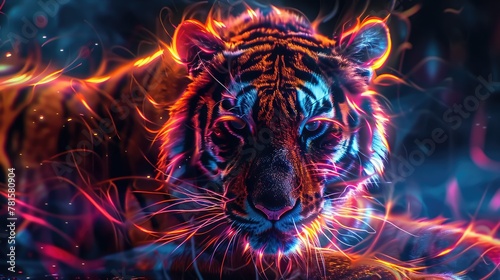 Vibrant Tiger Art with Fiery Elements photo