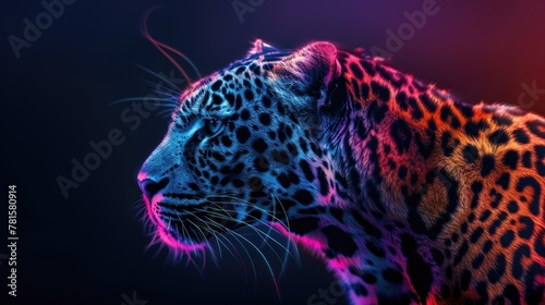Serene Jaguar Resting in Neon-lit Twilight