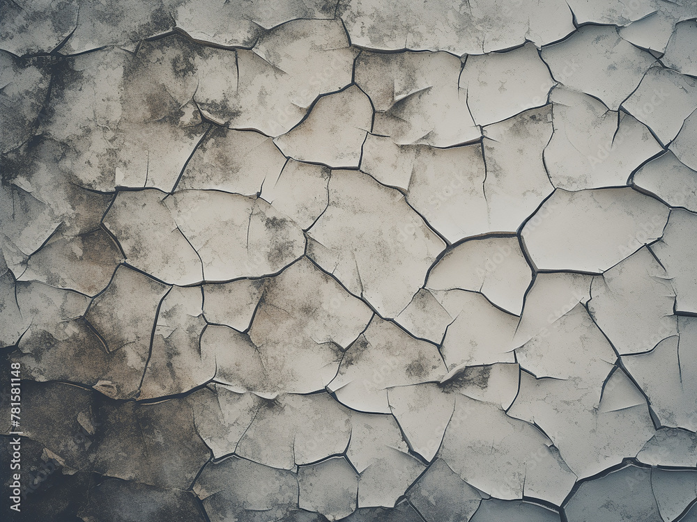 Fototapeta premium Filtered image highlights textured black cracks on old wall