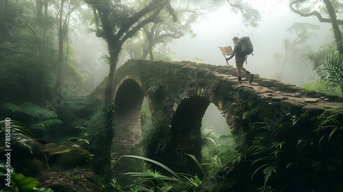 Solitary Trek Across Enchanted Stone Path./n