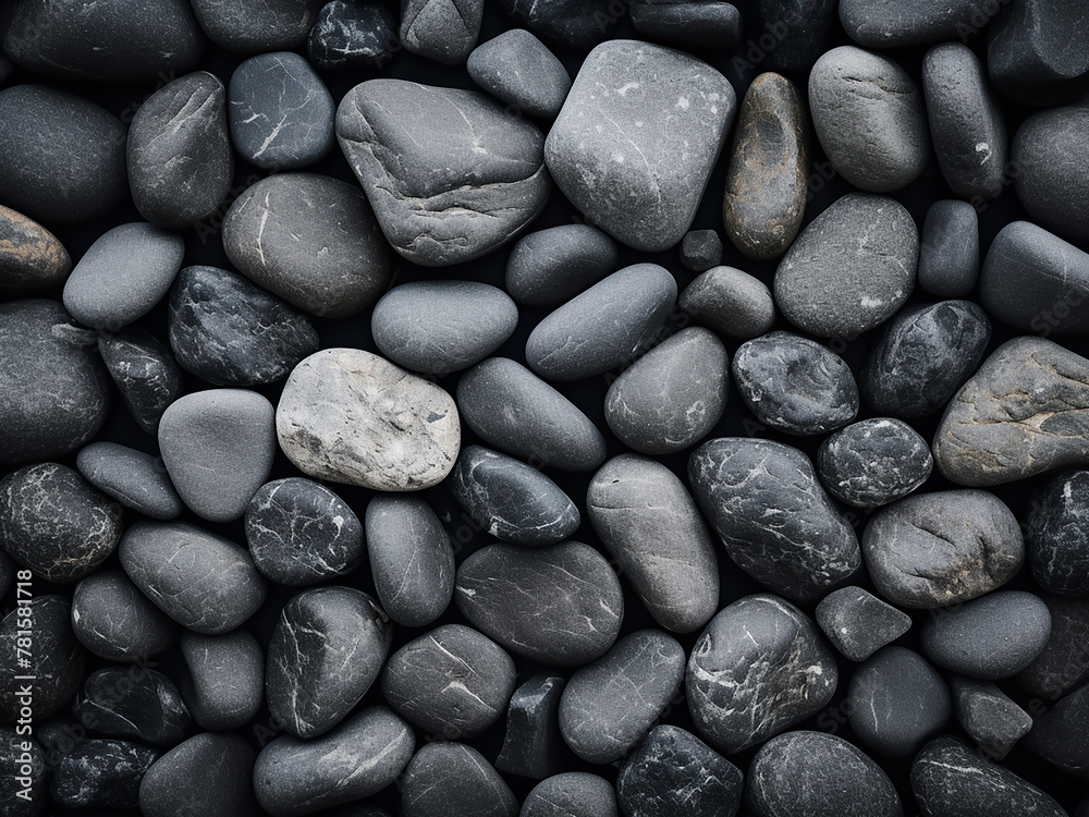Texture of a small stone displays black and white tones Texture of a small stone displays black and white tones