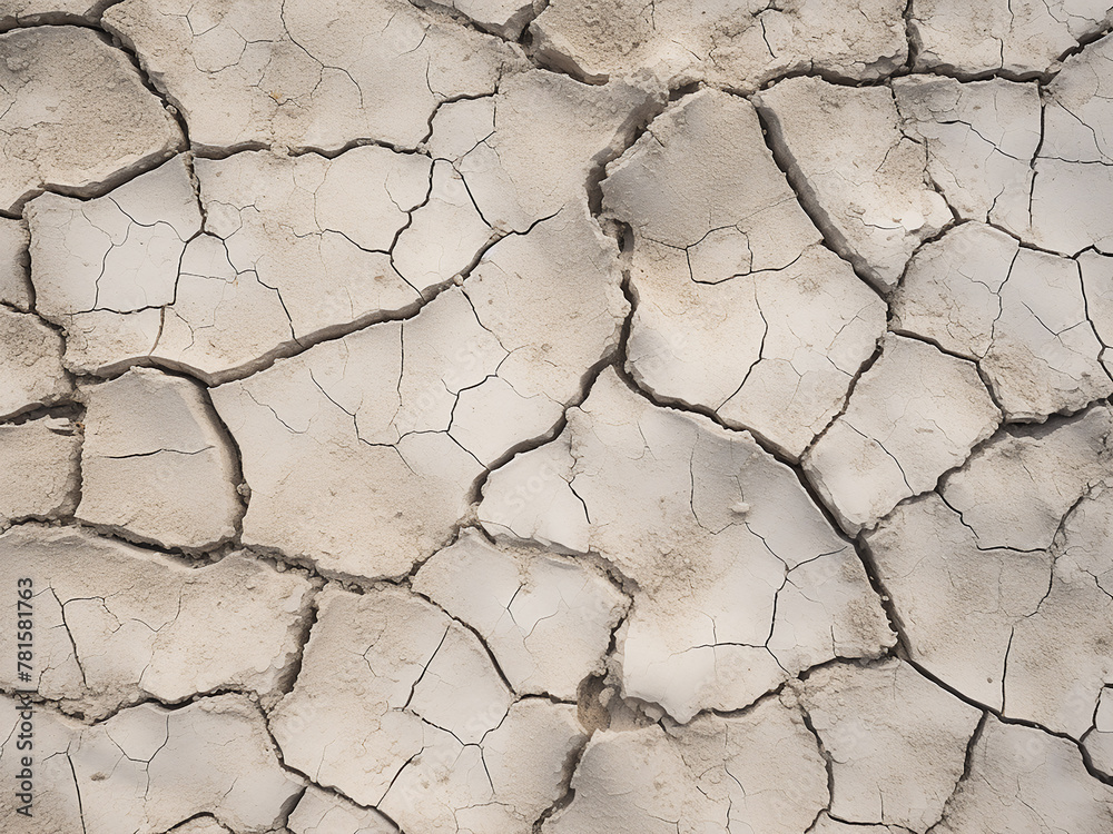 Atmospheric impact captured in close-up of dry, cracked white clay