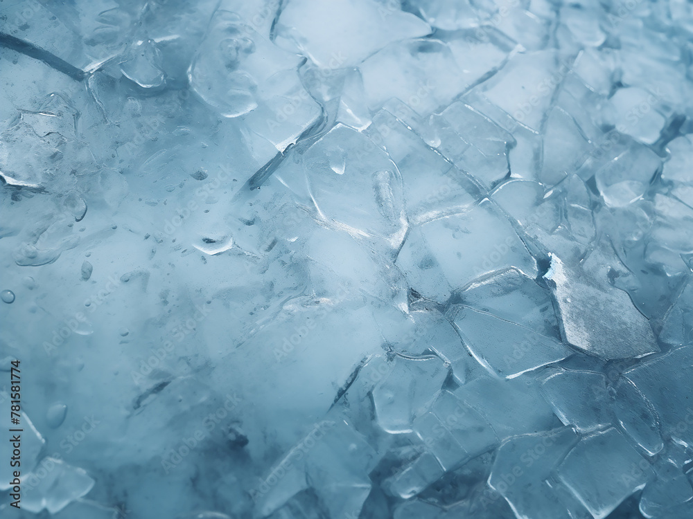 Close-up reveals a fragment of ice on the frozen pond