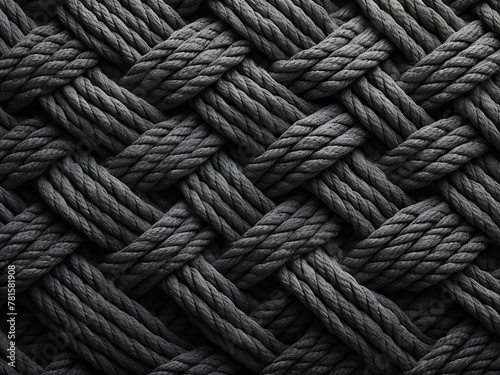 Gray ropes create a backdrop against a dark setting