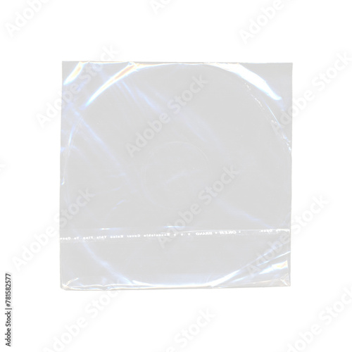 plastic transparent cellophane bag for CD, old, vintage realistic mockup for packaging food and goods, nylon bag with lock or zip crumpled, template