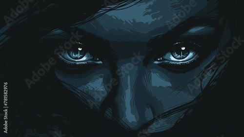 Mysterious vector face with dark tones and enigmatic elements, evoking a sense of intrigue and mystery.