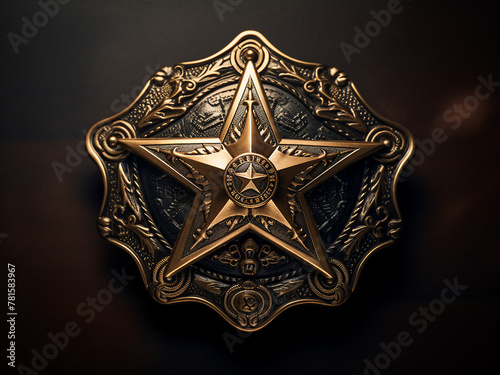 Wallpaper texture background incorporates a brass or black three-pointed sheriff star badge design photo