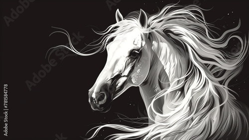 Majestic vector face of a noble horse with flowing mane and a dignified posture. © CREATER CENTER