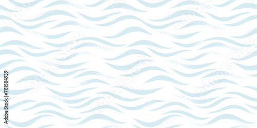 Seamless Wave Pattern, water sea modern vector background. Wavy beach brush stroke, curly grunge paint lines, watercolor illustration