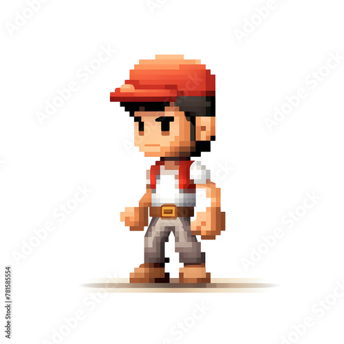 Illustrated Pixel cartoon character with white background, 8 bit Pixel character, 8 bit character, pixel character
