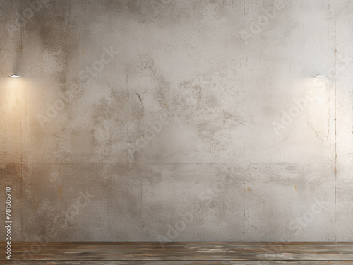 Rough plaster texture adorns the illuminated concrete wall