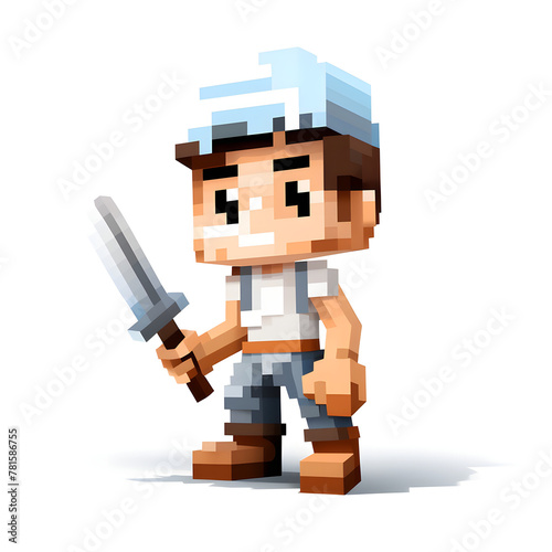 Illustrated Pixel cartoon character with white background, 8 bit Pixel character, 8 bit character, pixel character