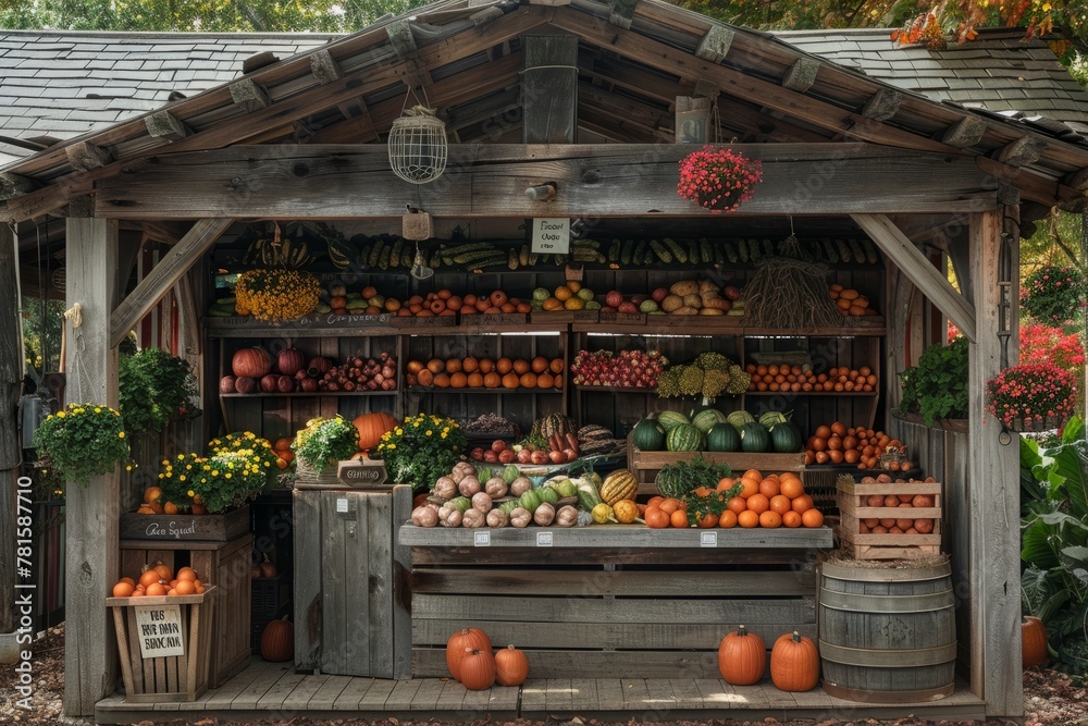 Country Farm Stand with Seasonal Harvest