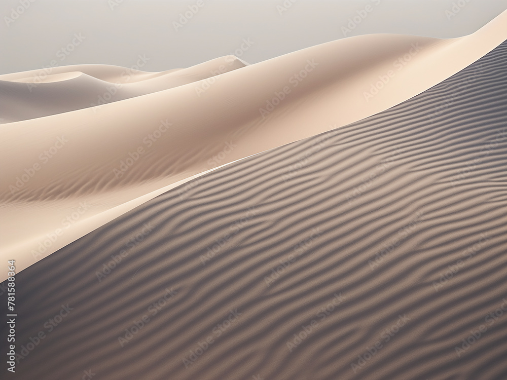 A desert scene with sandy dunes and beautiful waves on a gray background, ideal for design