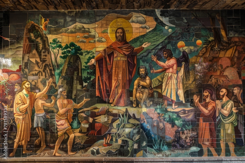 Naklejka premium Sacred Mural of Jesus and Angels in Church