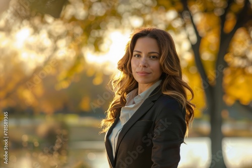 Confident Hispanic Businesswoman Outdoor Portrait in Park