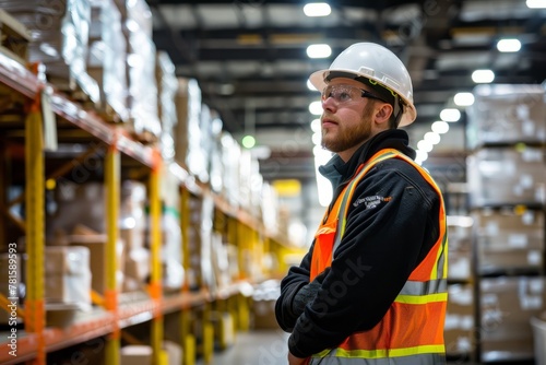 Safety Officer Monitoring Compliance in Industrial Warehouse