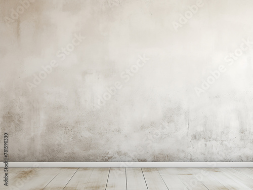 Perspective view of grunge white plastered wall for design