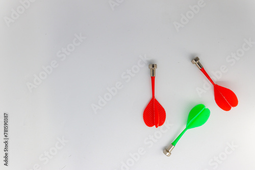 Magnetic dart arrows on white, isolated background.