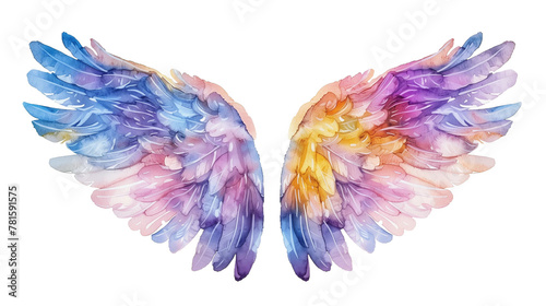 Beautiful watercolor angel wings isolated on transparent background