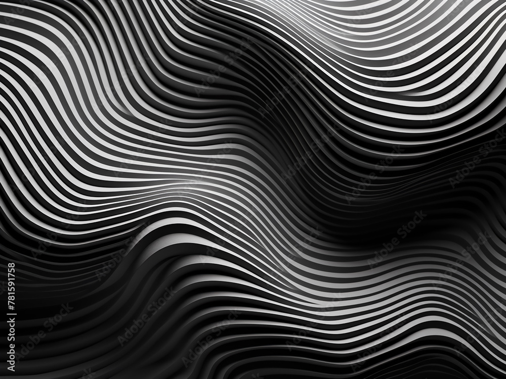 Contemporary background features wave stripes in black and white