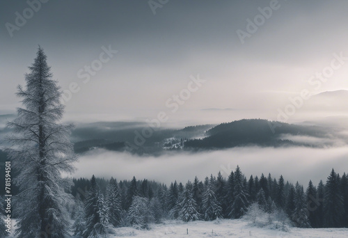 Amazing mystical rising fog mountains sky forest trees landscape view in black forest  Schwarzwald 