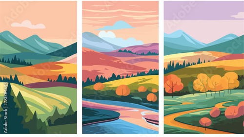 Nature and landscape. Vector cute modern abstract t