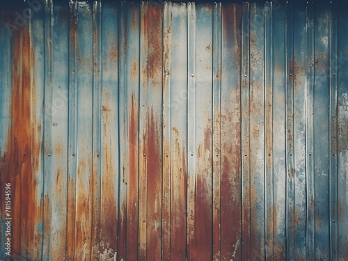 Vintage filter effect enhances background of rusty corrugated galvanized steel wall texture