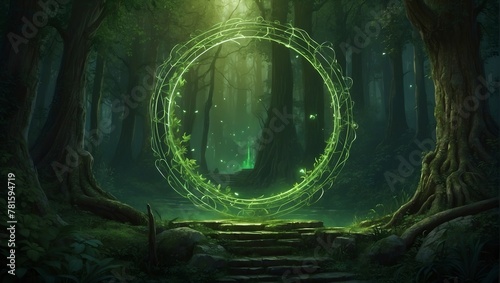 "Step into a realm of wonder and enchantment, where a magnificent green magic circle stands as a symbol of ancient magic. Will you harness its power or succumb to its mysterious allure?"