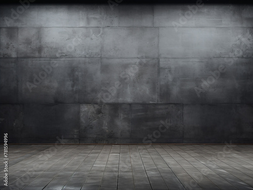 Textured backdrop features a dark, simplistic concrete wall