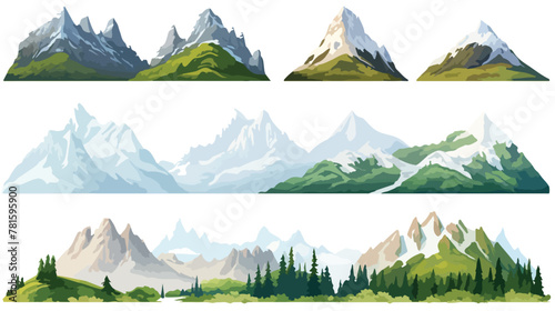 Nature mountains set variety of mountain massif vec