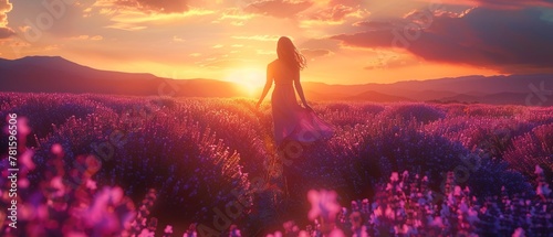 A serene daydream with synwave music floating over a lavender field photo