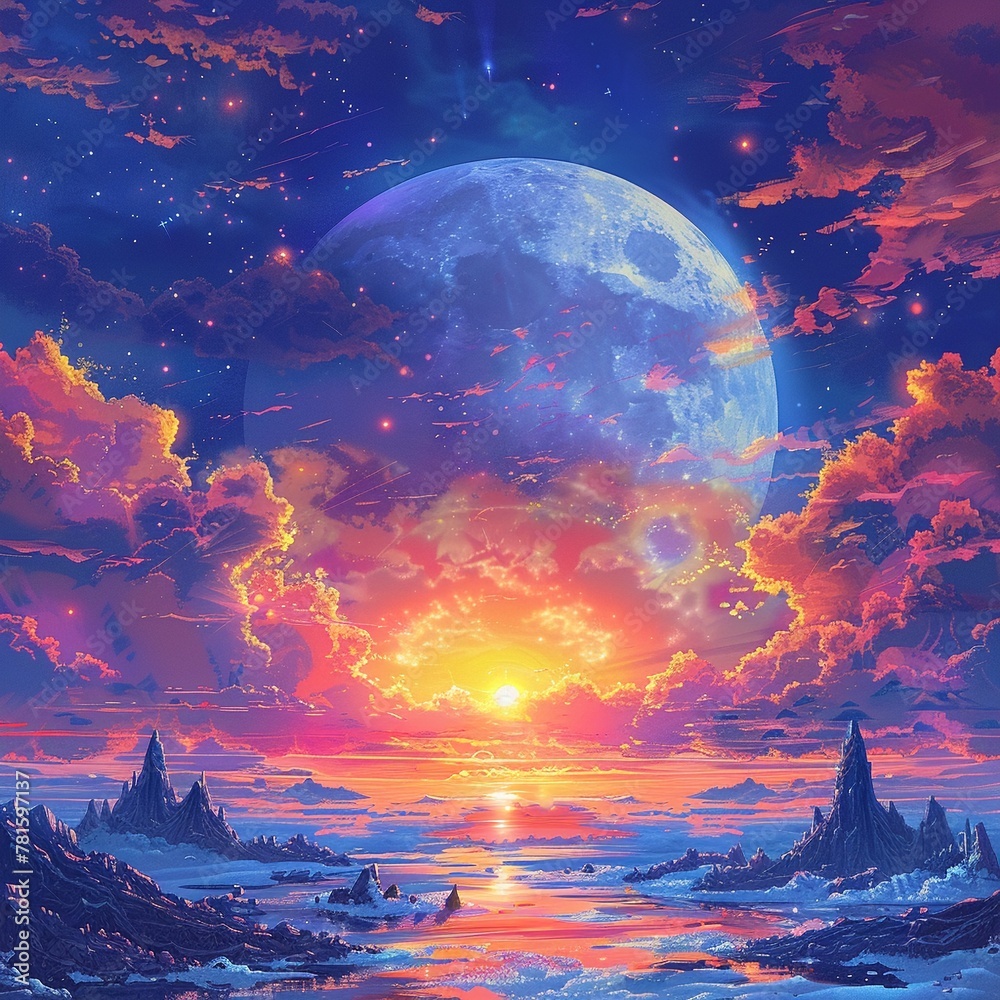 Fototapeta premium Sunrise infused with the melodies of a distant world